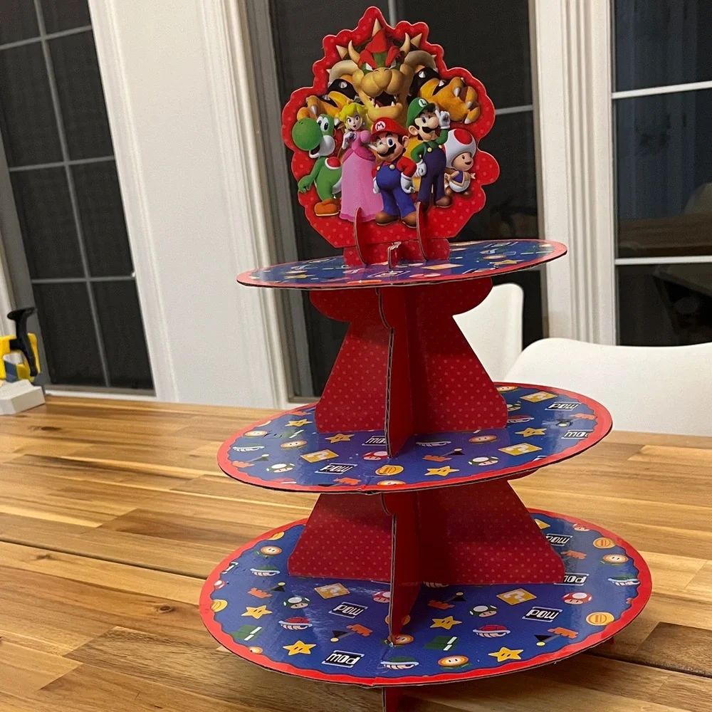 Nintendo Super Mario CupCake Treat Stand 3 Tiers - Red and Blue